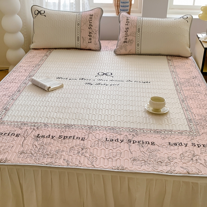 91家纺网 家纺一手货源 找家纺 顾里家纺 顾里家纺 2024新款凉感丝数码印花INS风大版凉席三件套 法式粉花