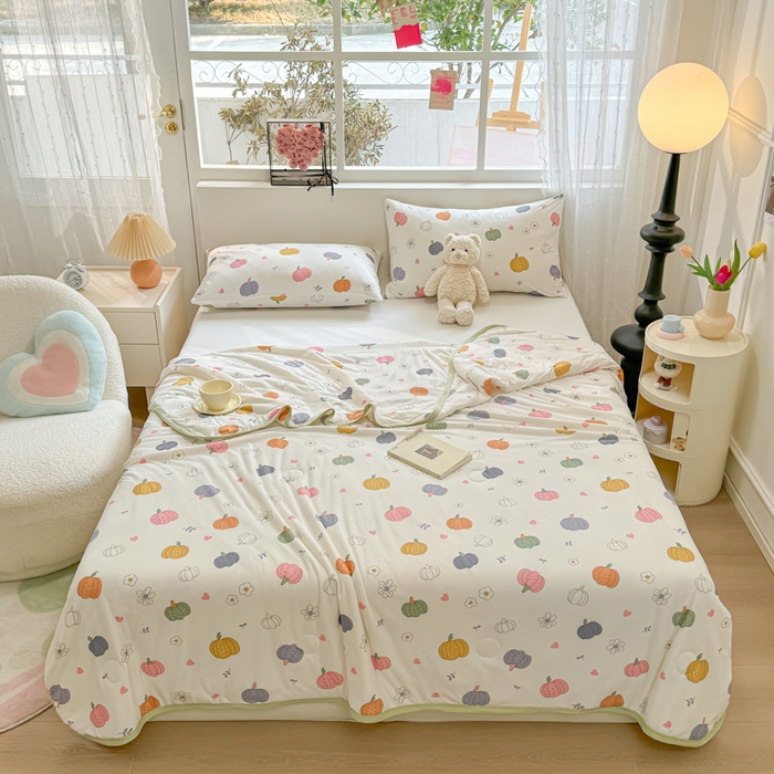 91家纺网 家纺一手货源 找家纺 葡萄家 2024新款A类母婴级大豆纤维牛奶丝针织棉夏凉被 彩色南瓜