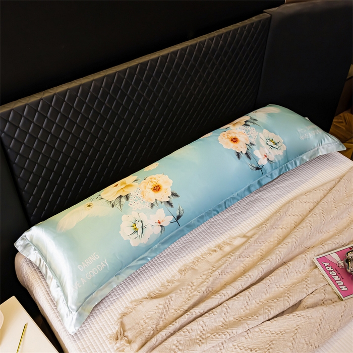 91家纺网 家纺一手货源 找家纺 梦舒羽2025新款可水洗冰丝双人枕套凉爽枕头套枕芯套 花语
