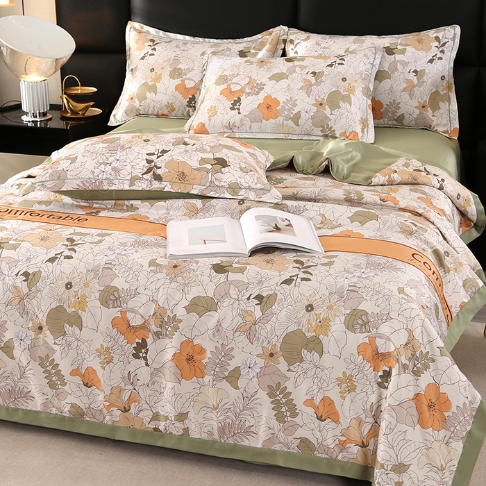 91家纺网 家纺一手货源 找家纺 富之航家纺 2024新款拼角宽边水洗天丝夏被四件套 织梦