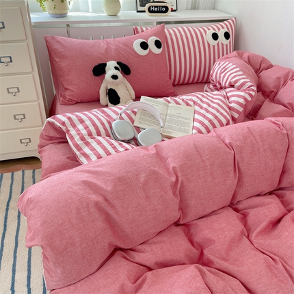 91家纺网 家纺一手货源 找家纺 （总）丽涵家纺 2025新款全棉多巴胺混搭色织水洗棉四件套学生三件套