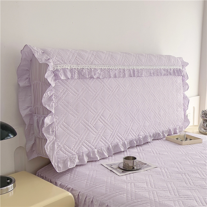 91家纺网 家纺一手货源 找家纺 十个点 2024新款亲肤水洗泡泡棉夹棉绗缝床裙款单品及套件 媚紫