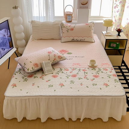 顾里家纺 顾里家纺 2024新款凉感丝数码印花INS风大版凉席三件套 玫瑰花园