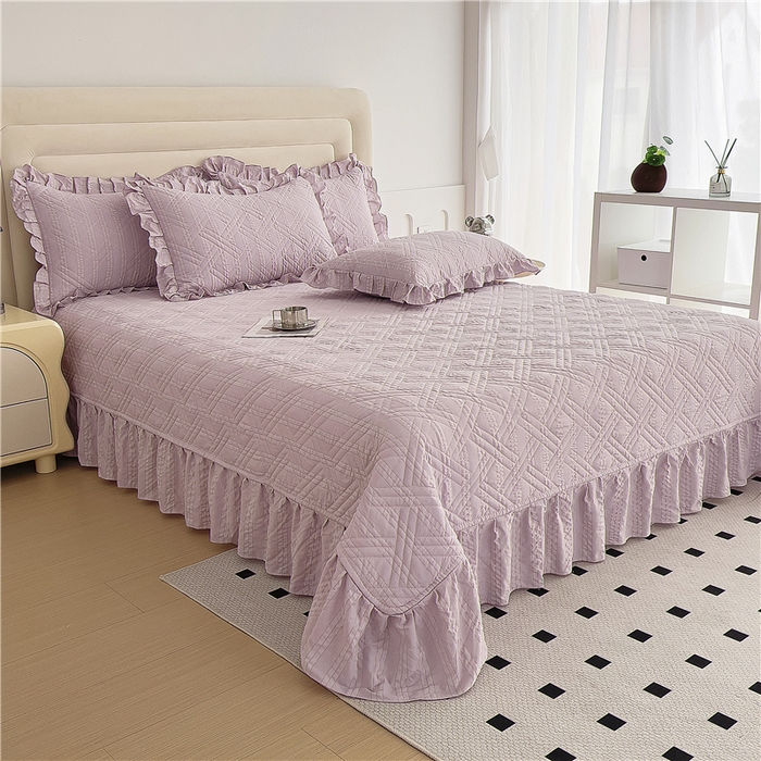 91家纺网 家纺一手货源 找家纺 十个点 2024新款软糯舒适水洗泡泡棉夹棉床盖款单品及套件 豆沙