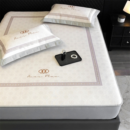 91家纺网 家纺一手货源 找家纺 三味舒屋 2025新款凉感抗菌防螨印花冰丝养生席手绘系列床笠款【简欧】  安娜灰