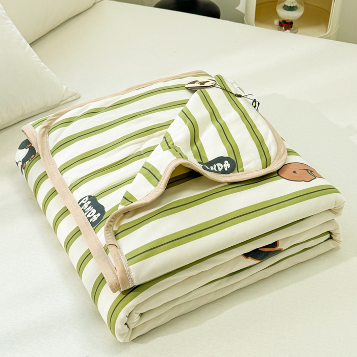 91家纺网 家纺一手货源 找家纺 葡萄家 2024新款A类母婴级大豆纤维牛奶丝针织棉夏凉被 绿条熊猫