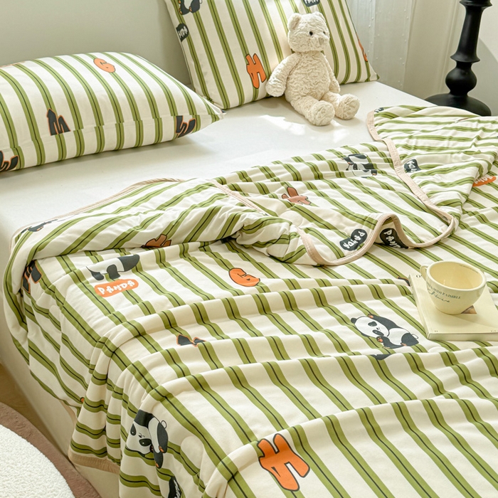 91家纺网 家纺一手货源 找家纺 葡萄家 2024新款A类母婴级大豆纤维牛奶丝针织棉夏凉被 绿条熊猫