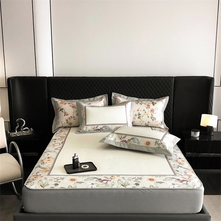 91家纺网 家纺一手货源 找家纺 （总）三味舒屋 2025新款凉感抗菌防螨印花冰丝养生席手绘系列【花卉】床笠款
