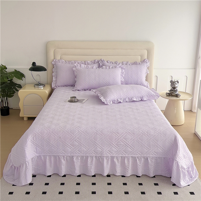 91家纺网 家纺一手货源 找家纺 十个点 2024新款软糯舒适水洗泡泡棉夹棉床盖款单品及套件 媚紫