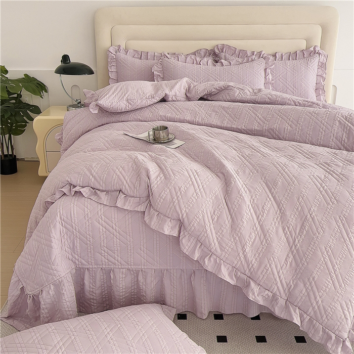 91家纺网 家纺一手货源 找家纺 十个点 2024新款软糯舒适水洗泡泡棉夹棉床盖款单品及套件 豆沙