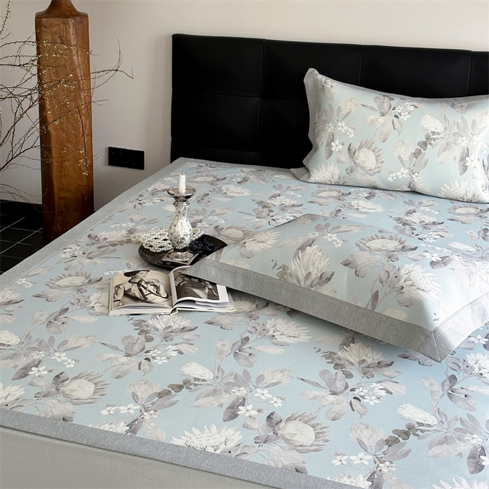 91家纺网 家纺一手货源 找家纺 三味舒屋 2026新款凉感抗菌防螨印花冰丝养生席手绘系列【花卉】床席款 兰亭