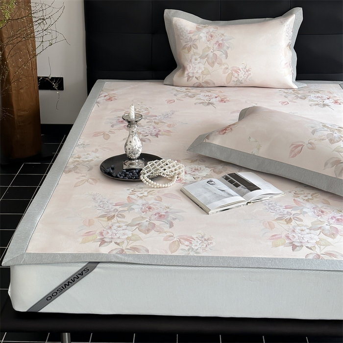 91家纺网 家纺一手货源 找家纺 三味舒屋 2026新款凉感抗菌防螨印花冰丝养生席手绘系列【花卉】床席款 雅韵