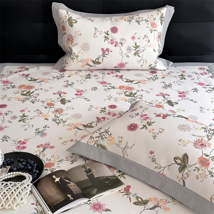 91家纺网 家纺一手货源 找家纺 三味舒屋 2026新款凉感抗菌防螨印花冰丝养生席手绘系列【花卉】床席款 花漾