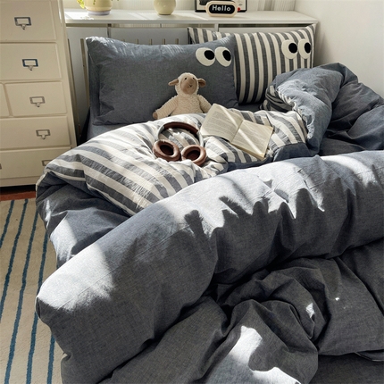 91家纺网 家纺一手货源 找家纺 （总）丽涵家纺 2025新款全棉多巴胺混搭色织水洗棉四件套学生三件套