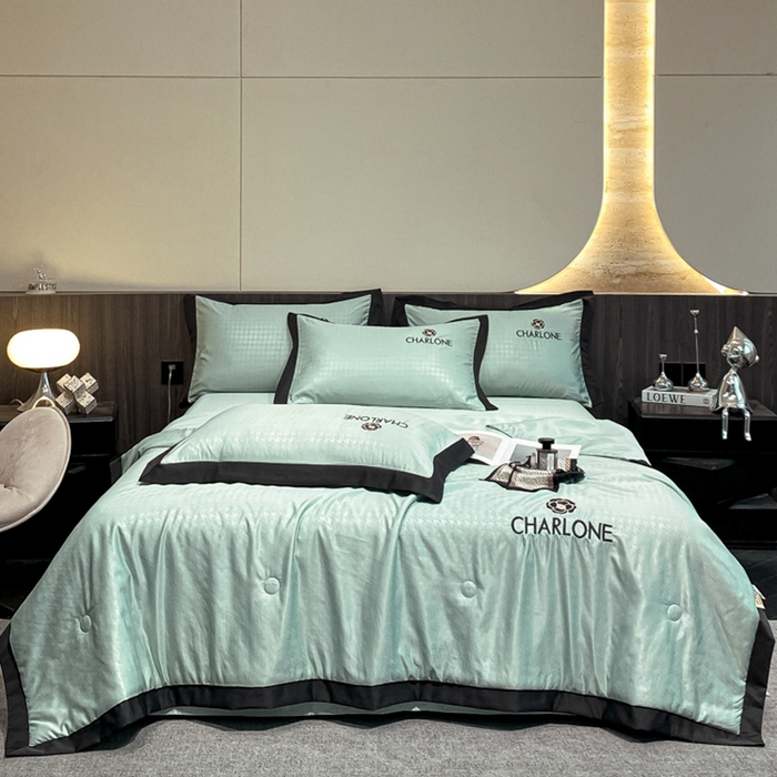 91家纺网 家纺一手货源 找家纺 露梦 2025新款水洗真丝刺绣夏被夏被四件套挪威系列 挪威-薄荷绿