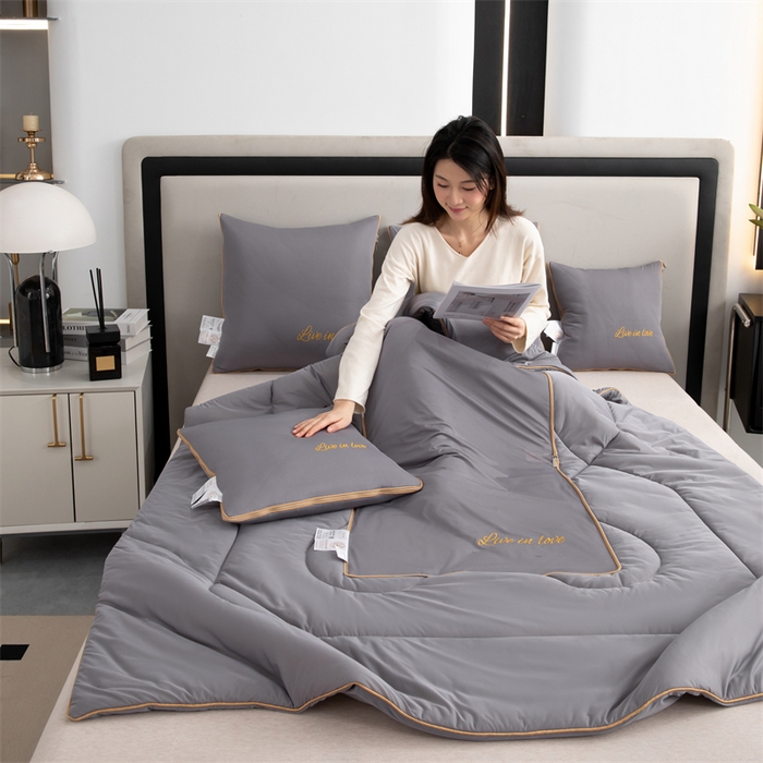 91家纺网 家纺一手货源 找家纺 照世 2024新款凉感丝轻奢抱枕被 深灰色