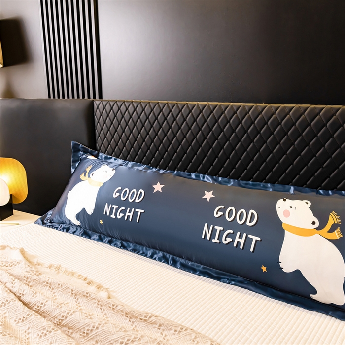 91家纺网 家纺一手货源 找家纺 梦舒羽2025新款可水洗冰丝双人枕套凉爽枕头套枕芯套 白白熊