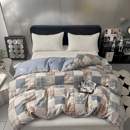 91家纺网 家纺一手货源 找家纺 （总）DoDo 兜兜 2024年新款全棉纯棉简约条格单被套可定制定做