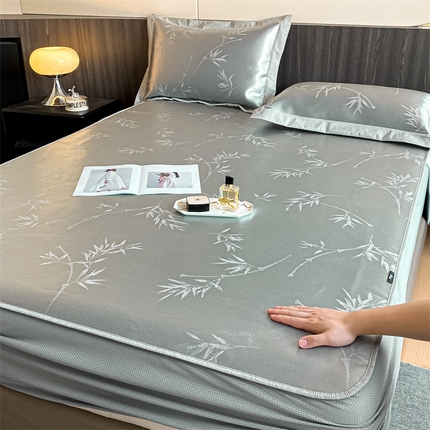 三味舒屋 2025新款轻奢主义抗菌防螨凉感提花冰丝养生席床笠款 竹曼