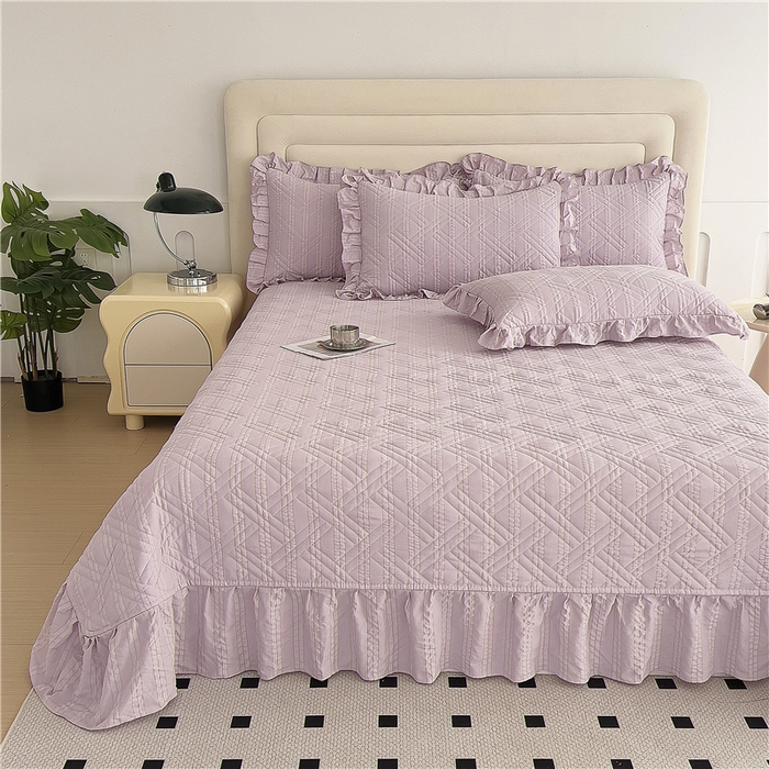 91家纺网 家纺一手货源 找家纺 十个点 2024新款软糯舒适水洗泡泡棉夹棉床盖款单品及套件 豆沙