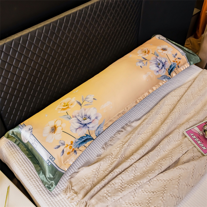 91家纺网 家纺一手货源 找家纺 梦舒羽2025新款可水洗冰丝双人枕套凉爽枕头套枕芯套 暗香