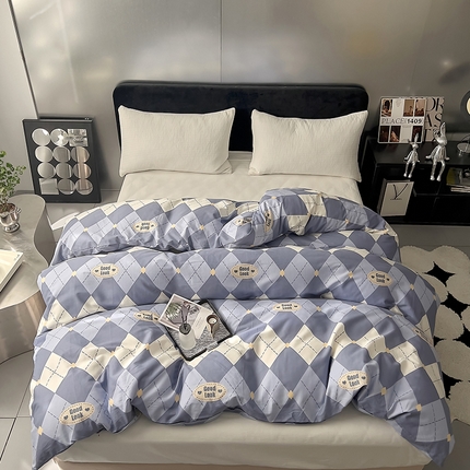 91家纺网 家纺一手货源 找家纺 （总）DoDo 兜兜 2024年新款全棉纯棉简约条格单被套可定制定做