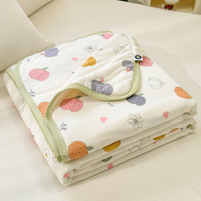 91家纺网 家纺一手货源 找家纺 葡萄家 2024新款A类母婴级大豆纤维牛奶丝针织棉夏凉被 彩色南瓜