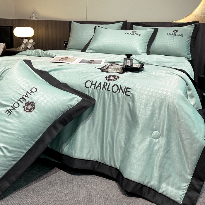 91家纺网 家纺一手货源 找家纺 露梦 2025新款水洗真丝刺绣夏被夏被四件套挪威系列 挪威-薄荷绿