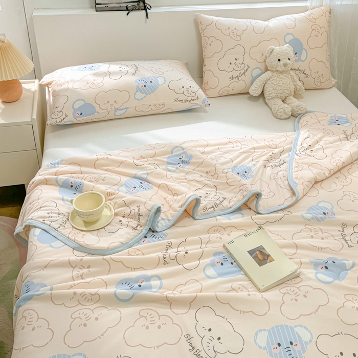 91家纺网 家纺一手货源 找家纺 葡萄家 2024新款A类母婴级大豆纤维牛奶丝针织棉夏凉被 蓝色小象