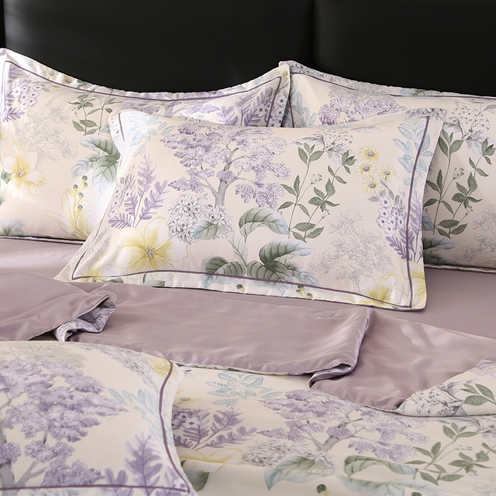 91家纺网 家纺一手货源 找家纺 富之航家纺 2024新款拼角宽边水洗天丝夏被四件套 叶知秋咖