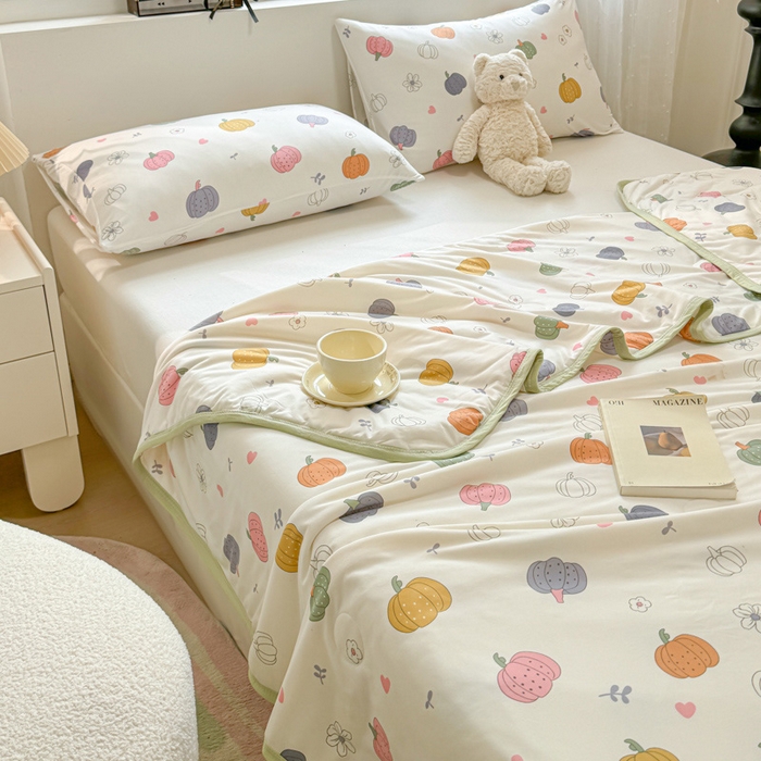 91家纺网 家纺一手货源 找家纺 葡萄家 2024新款A类母婴级大豆纤维牛奶丝针织棉夏凉被 彩色南瓜