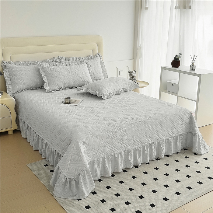 91家纺网 家纺一手货源 找家纺 十个点 2024新款软糯舒适水洗泡泡棉夹棉床盖款单品及套件 银灰