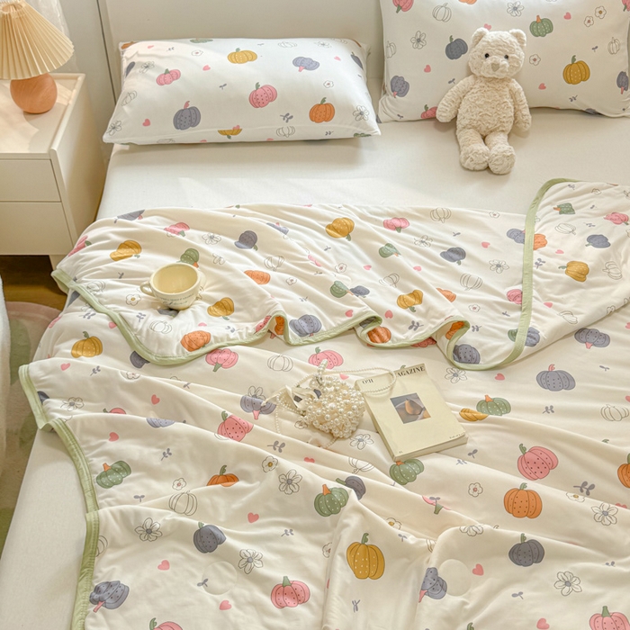 91家纺网 家纺一手货源 找家纺 葡萄家 2024新款A类母婴级大豆纤维牛奶丝针织棉夏凉被 彩色南瓜