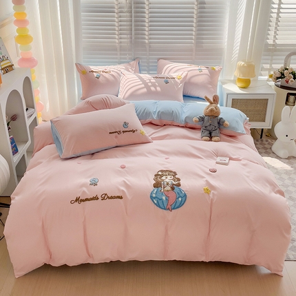 91家纺网 家纺一手货源 找家纺 （总）恋佳居 2025新款时尚亲肤小清新水洗棉毛巾绣四件套