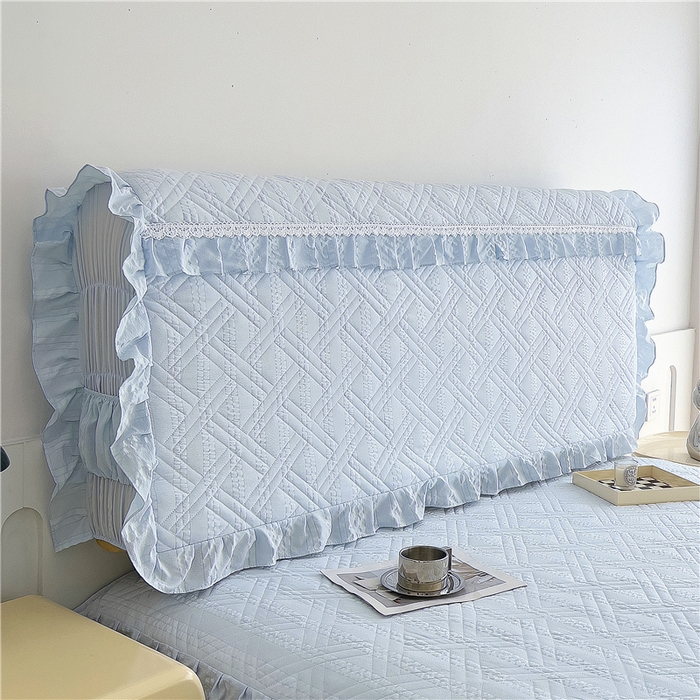 91家纺网 家纺一手货源 找家纺 2024新款亲肤水洗泡泡棉夹棉绗缝床裙款单品及套件 天蓝