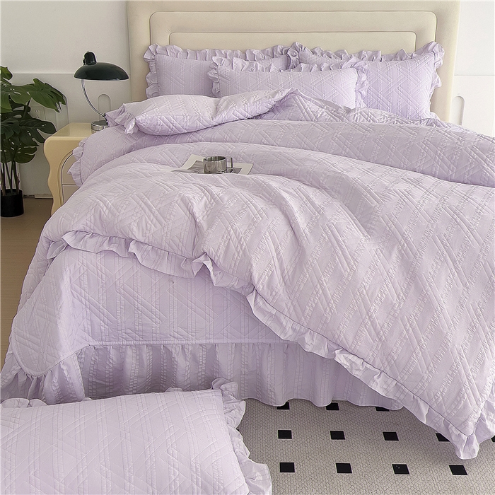 91家纺网 家纺一手货源 找家纺 十个点 2024新款软糯舒适水洗泡泡棉夹棉床盖款单品及套件 媚紫