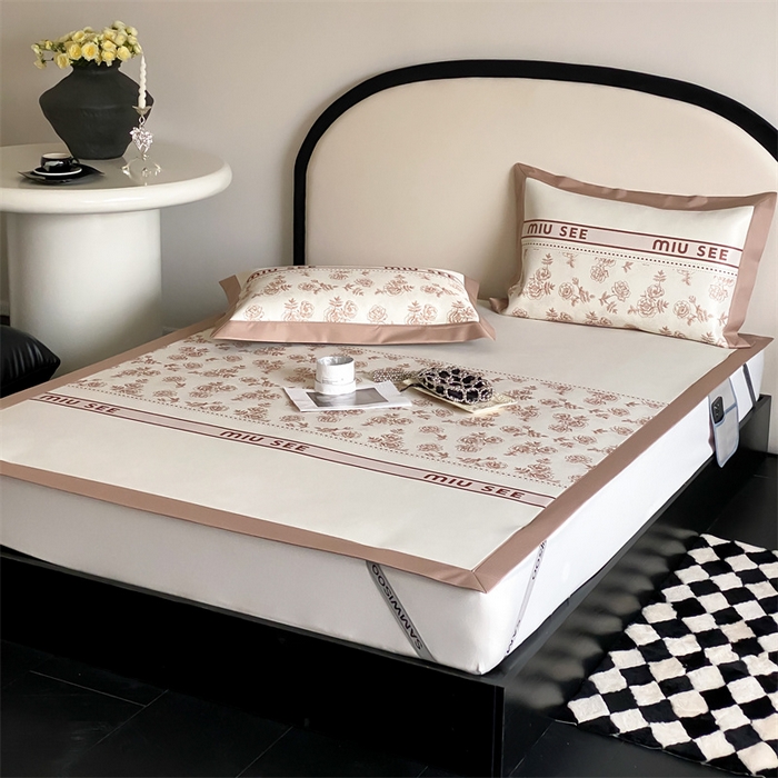 91家纺网 家纺一手货源 找家纺 三味舒屋 2025新款凉感抗菌防螨印花冰丝养生席手绘系列床席款【简欧】  慕斯咖