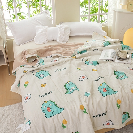 91家纺网 家纺一手货源 找家纺 梓依 2024新款泡泡纱夏被 恐龙乐园