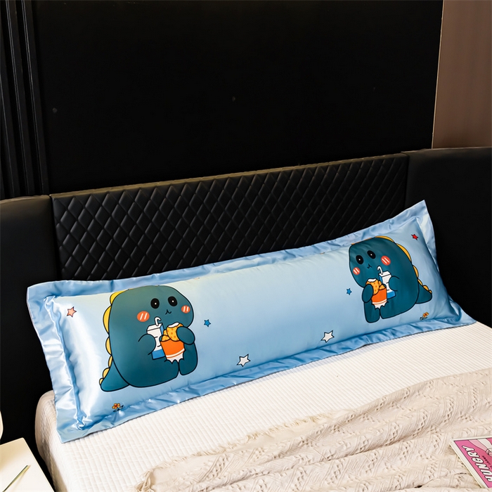 91家纺网 家纺一手货源 找家纺 梦舒羽2025新款可水洗冰丝双人枕套凉爽枕头套枕芯套 小恐龙