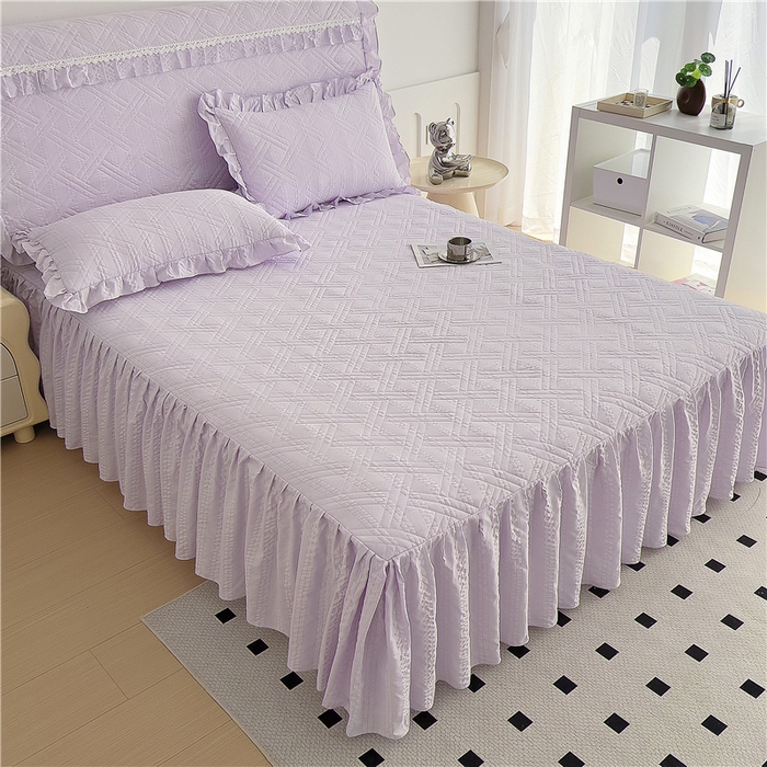 91家纺网 家纺一手货源 找家纺 2024新款亲肤水洗泡泡棉夹棉绗缝床裙款单品及套件 媚紫