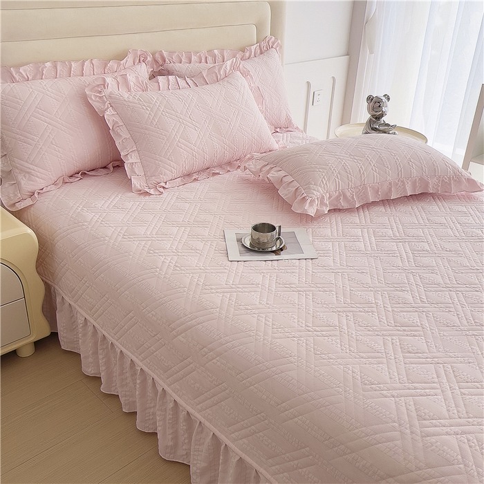 91家纺网 家纺一手货源 找家纺 十个点 2024新款软糯舒适水洗泡泡棉夹棉床盖款单品及套件 玉粉