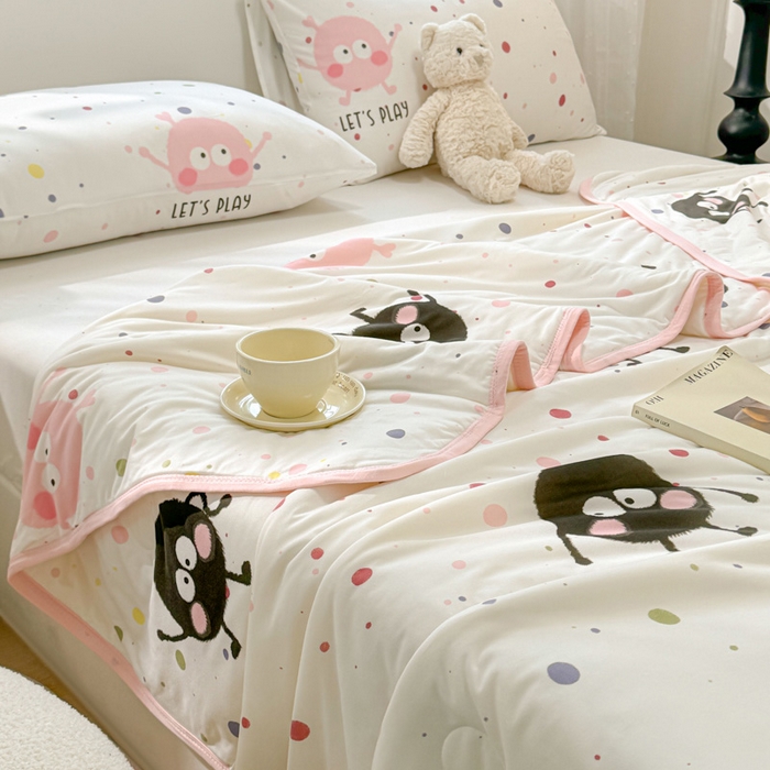 91家纺网 家纺一手货源 找家纺 葡萄家 2024新款A类母婴级大豆纤维牛奶丝针织棉夏凉被 波点煤球