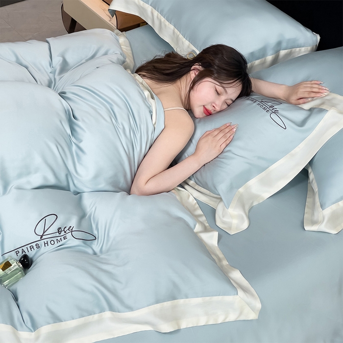 91家纺网 家纺一手货源 找家纺 瑞驰家纺 2024新款60兰精天丝四件套-罗莎琳 天水蓝