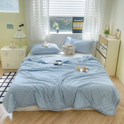 Mr.pig猪先生水洗棉 2024新款5A抗菌针织棉印花夏被 灰蓝波点