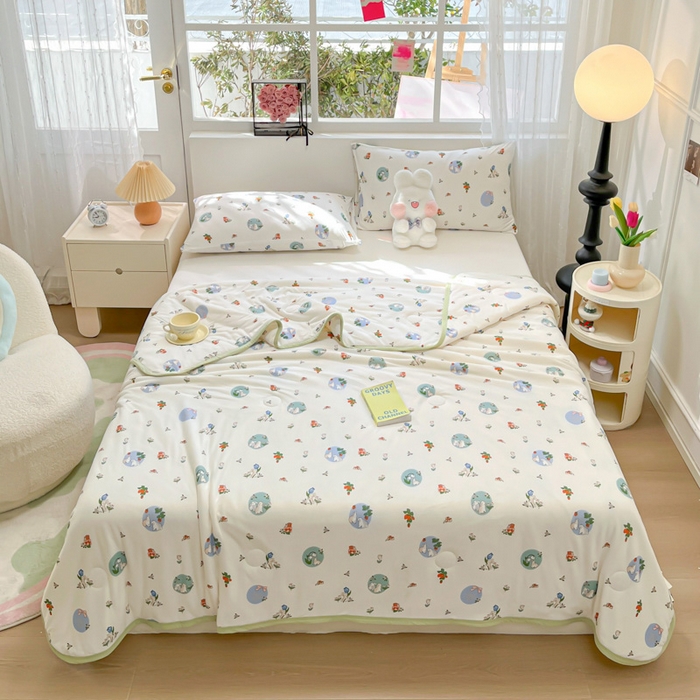 91家纺网 家纺一手货源 找家纺 葡萄家 2024新款A类母婴级大豆纤维牛奶丝针织棉夏凉被 草莓小兔