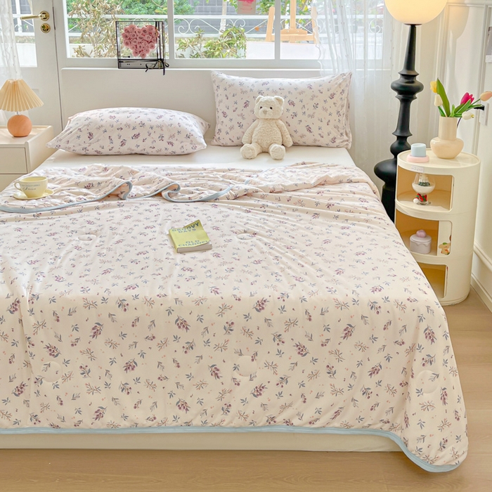 91家纺网 家纺一手货源 找家纺 葡萄家 2024新款A类母婴级大豆纤维牛奶丝针织棉夏凉被 紫色花甜