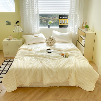 Mr.pig猪先生水洗棉 2024新款5A抗菌针织棉印花夏被 黄条