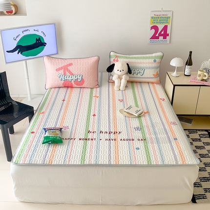 顾里家纺 顾里家纺 2024新款凉感丝数码印花INS风大版凉席三件套 梦幻樱桃