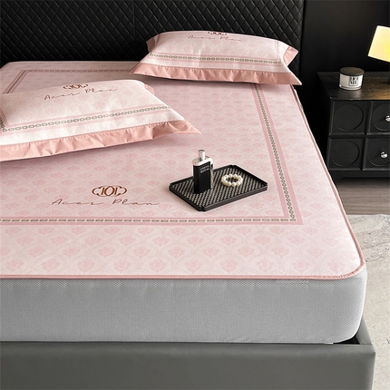 三味舒屋 2025新款凉感抗菌防螨印花冰丝养生席手绘系列床笠款【简欧】  安娜粉