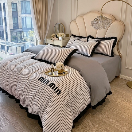 91家纺网 家纺一手货源 找家纺 苏源家居 2024新款法式小香风系列亲肤棉四件套 小香风-高级灰